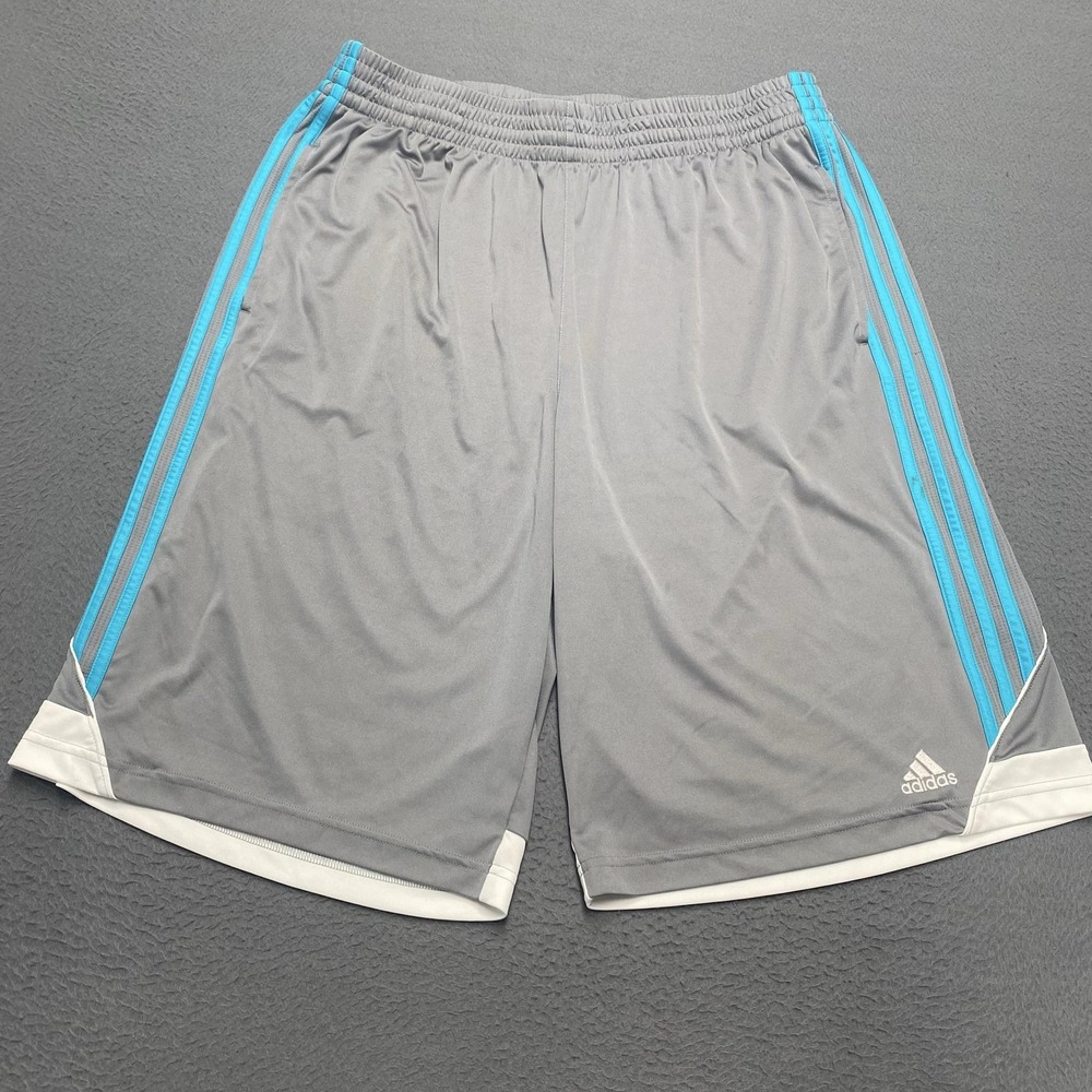 Adidas Shorts Mens XL Gray 3 Stripe Elastic Waist Athletic Basketball 12 In